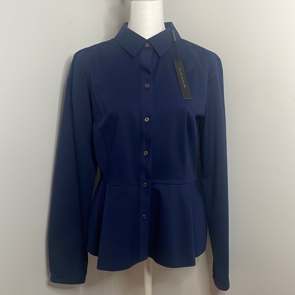 NWT Elie Tahari Button Down Peplum Blouse